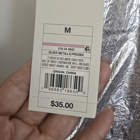 A NEW DAY SILVER METALLIC JOGGER PANTS SIZE M DRAWSTRING WAIST CUFFS SOFT NYLON - Picture 4 of 6